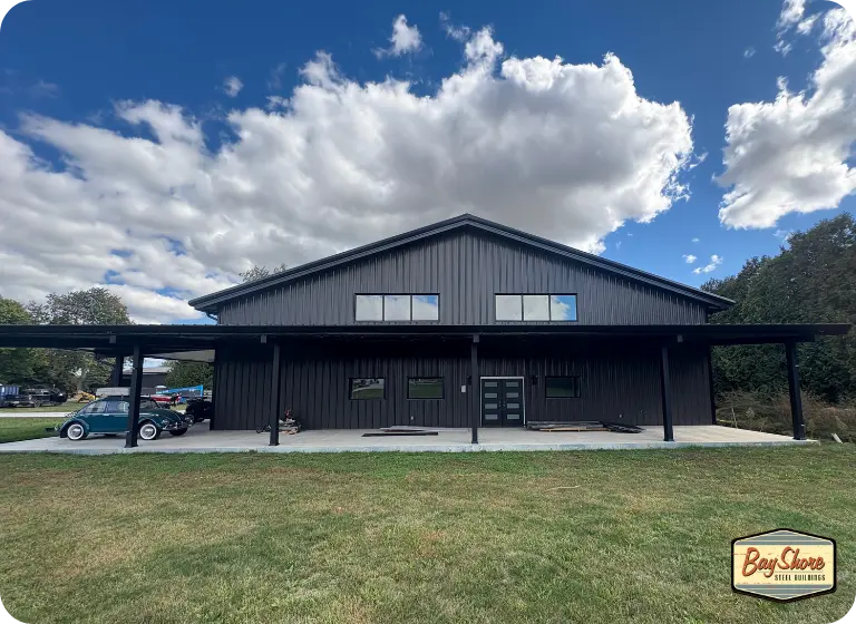 steel residential building home with covered porch